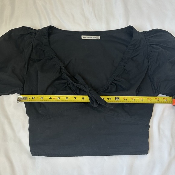Abercrombie & Fitch Puff Sleeve‎ Crop Small Black Tie Front Cottage Peasant Top - Picture 5 of 7